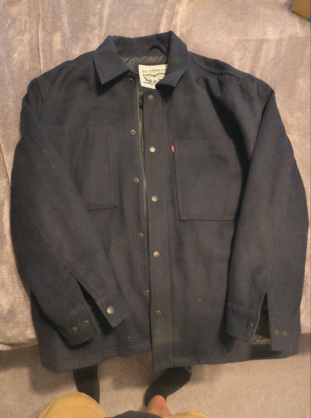 Levi's Navy Wool-Blend Pea Coat with Snap Front